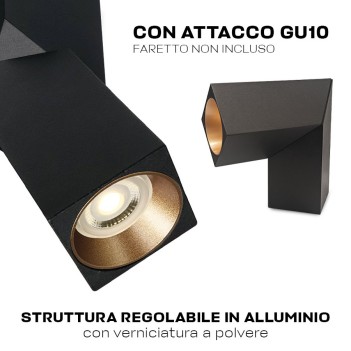 Faretto da Soffitto con Attacco GU10 Serie ADJ SQUARE 196mm D58x58 Spotlight Orientabile Colore Nero