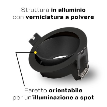 KING LED | Portafaretto da incasso orientabile rotondo nero per GU10