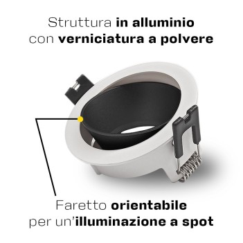 KING LED | Portafaretto da incasso orientabile rotondo bianco per GU10