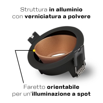 KING LED | Portafaretto da incasso orientabile rotondo nero per GU10