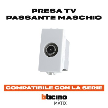 White Male Pass-Through TV Socket - Compatible with Bticino matix Series