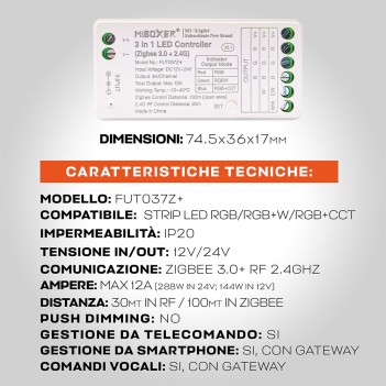 MiBoxer Mi Light FUT037Z+ Ricevitore ZigBee 3.0 per Strip Led RGB/RGB+W/RGB+CCT da 12/24V