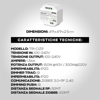 KINGLED | TRI-C1ZR Dimmer Triac Zigbee AC 100-240V RF e Dimming Push