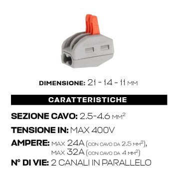 Morsetto elettrico connettore rapido serrafili 2 vie 32A 400V