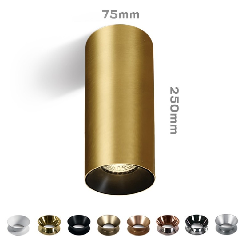 Faretto da Soffitto con Attacco GU10 Serie CHILL OUT CYLINDER 250mm D75mm Spotlight Colore Oro