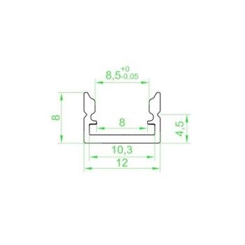 1208 Slim Aluminium Profile for Led Strip - Anodised 2mt - Complete Kit