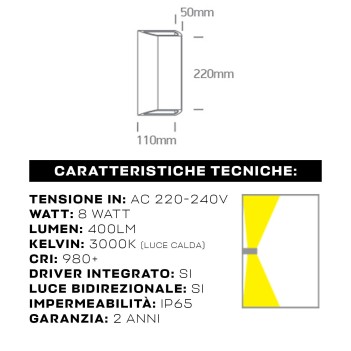 The ROOF| Applique impermeabile 8W IP65 nera con luce bidirezionale