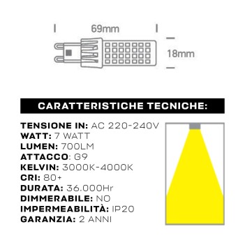 KING LED | Lampadina Led attacco G9 7W 700lm luce calda o naturale