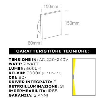 Applique da muro 7W 600lm 3000K serie The Backlight 220V IP54 - Bianco retroilluminata