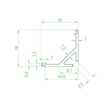 Angular Aluminum Profile 1616 for Led Strip - Black 2mt - Complete Kit en