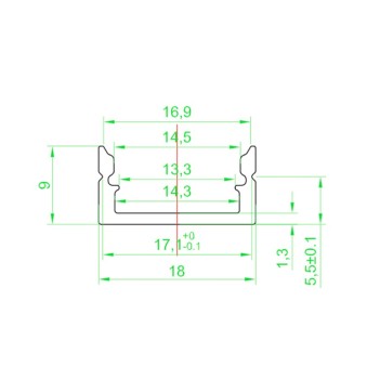 1809 Flat Aluminium Profile 2 m for LED Strip - Complete Kit