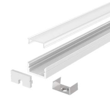 Profilo in alluminio piatto bianco da 2 mt per Strip Led - Kit Completo