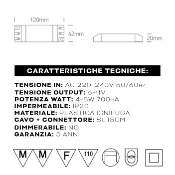 KINGLED | Alimentatore Led 7,5-15W Corrente Costante 500mA 15-30V