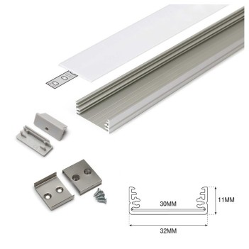 WIDE24 Aluminum Profile for Led Strip - Anodized 2mt - Complete Kit en