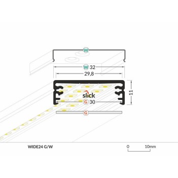 WIDE24 Aluminum Profile for Led Strip - Anodized 2mt - Complete Kit en