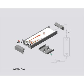 WIDE24 Aluminum Profile for Led Strip - Anodized 2mt - Complete Kit en