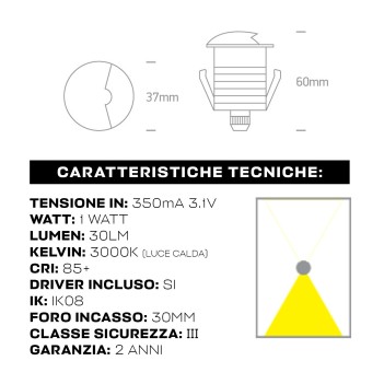 Recessed walkable 1W 30lm The Inground Mini 350mA waterproof IP67 series -
