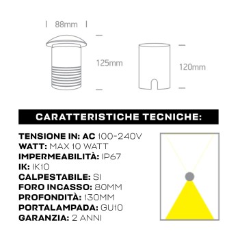 KING LED | Segnapasso da incasso con attacco GU10 calpestabile IP67