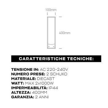 Colonnina elettrica da Giardino con 2 prese Schuko da 1000W IP44