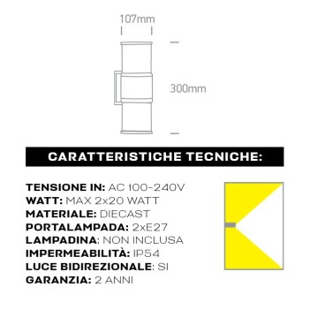 Wall light with E27 socket Tube series 220V IP54 - Grey Two-way light en