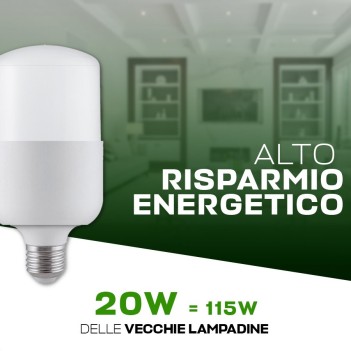 Lampadina Led Bulbo T126 Attacco E27 20W 1750lm 4000K su