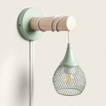 Led wall lamp Series WOOD E27 socket - Green metal and wood wall lamp en