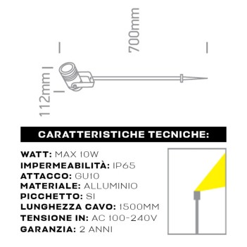 Faretto da Giardino con Picchetto portalampada GU10 220V