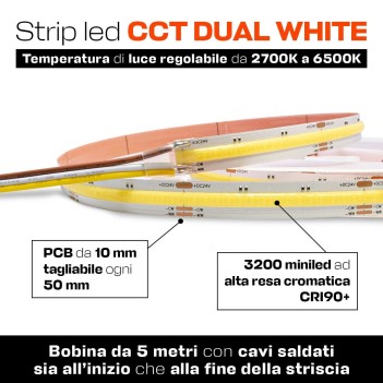 Led Strip COB CCT CRI90 80W 7200lm 24V IP20 PCB 10mm Chip Led Continued en