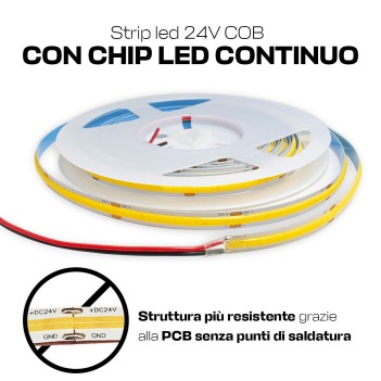 Striscia Led COB CRI90 50W 5250lm 24V IP20 PCB 8mm Chip Led