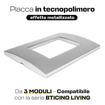 Placca cornice 3 Moduli Silver Quadra Compatibile BTICINO