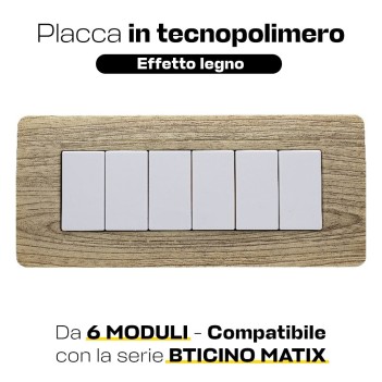 Placca Cornice 6 Moduli Legno Chiaro - Serie compatibile