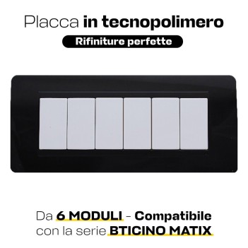 Placca Cornice 6 Moduli Nero - Serie compatibile Matix su