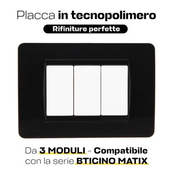 Placca Cornice 3 Moduli Nero - Serie Tix su KingLed