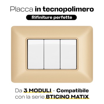 Plate 3 Modules 3M GOLD compatible BTICINO MATIX plastic en