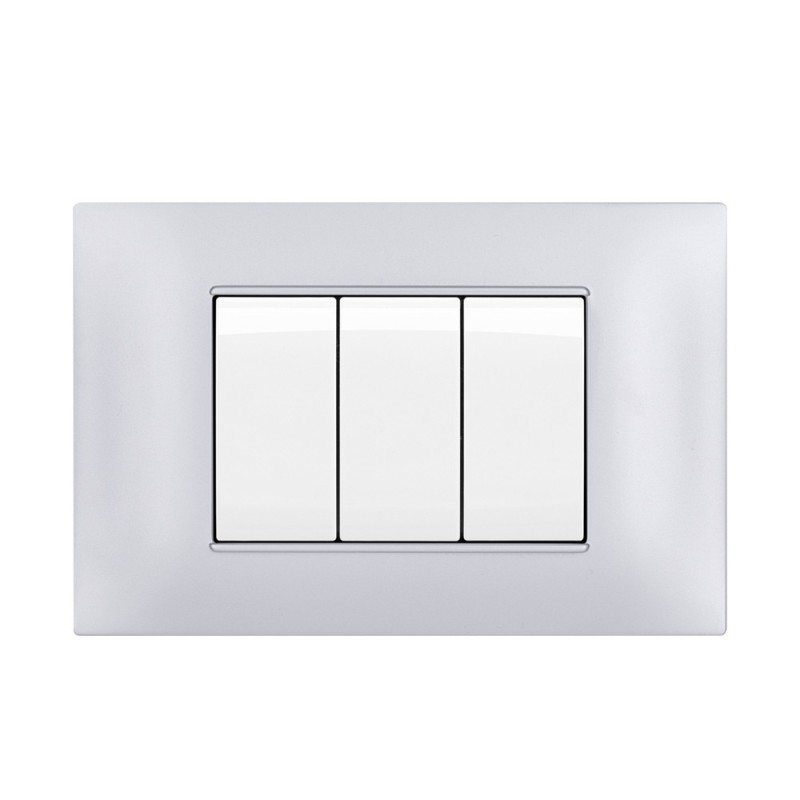 Placca Cornice 3 Moduli T2 Silver Compatibile Vimar Plana