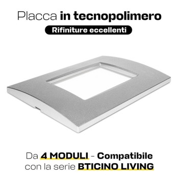 Frame plate 4 Modules Silver Quadra - Compatible BTICINO LIVING