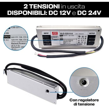 Alimentatore MeanWell 320W 12/24V IP67 XLG-320-V-A tensione regolabile