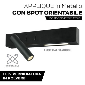 Lampada Led Applique zona notte 3+6W 480lm Nera con