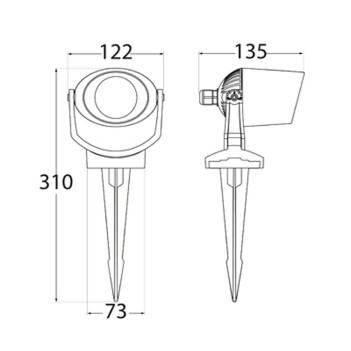 Faretto con picchetto con attacco GU10 6W 615lm D122mm serie Tommy 220V IP66 - Nero