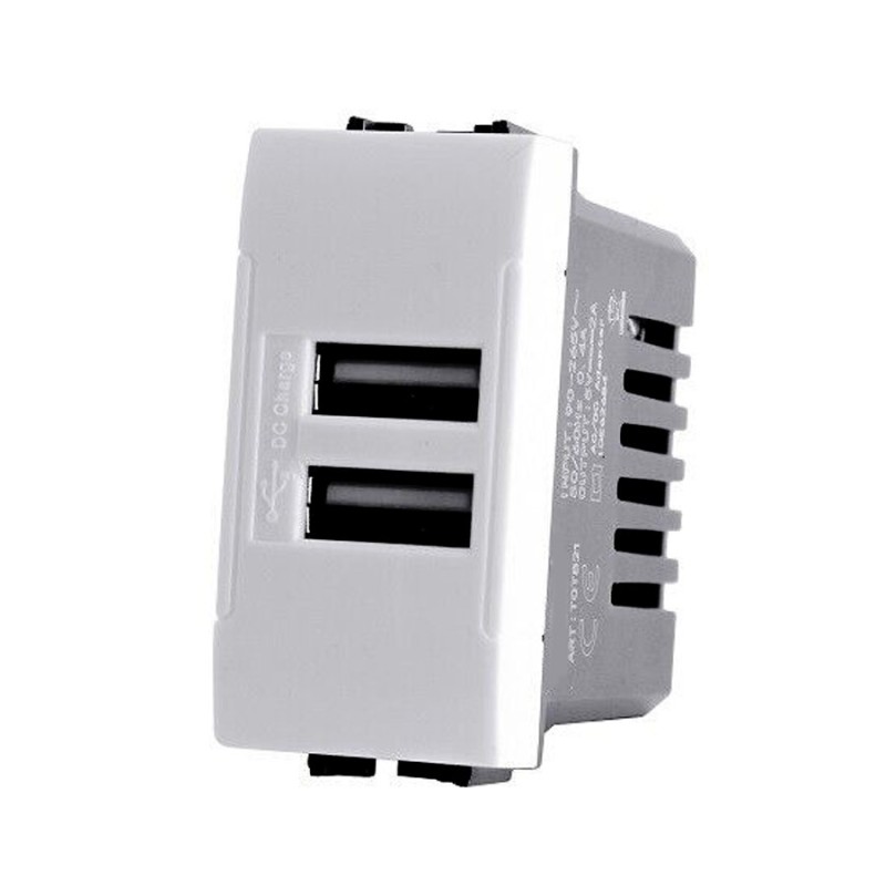 Doppia Presa USB 2A 5V Bianca compatibile con Bticino Living Light