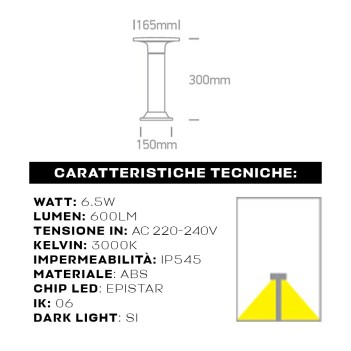 Lampioncino da giardino 6,5W 3000K serie Mush 30cm 220V IP54 - Nero