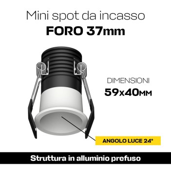 Puntoluce Led 4W 24D DC 300MA da Incasso Foro 37mm - Minispot COB Rotondo