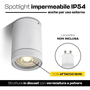 Faretto cilindrico con attacco GU10 impermeabile IP54 colore Bianco