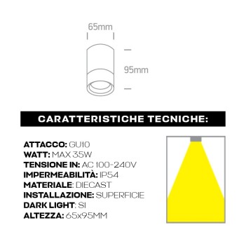 Faretto cilindrico con attacco GU10 impermeabile IP54 colore Bianco