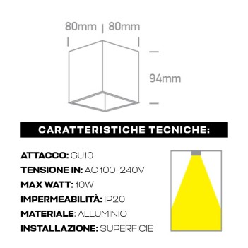 Ceiling Spotlight with GU10 IP20 Square Series 94mm D80mm Spotlight Colour white