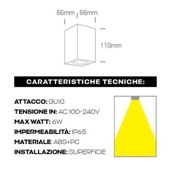 Applique quadrata con attacco GU10 colore nero impermeabile IP65