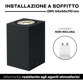 Applique quadrata con attacco GU10 colore nero impermeabile IP65