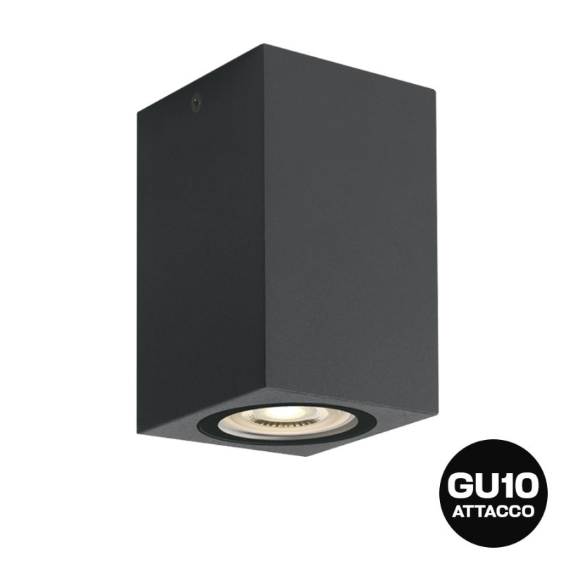 Applique quadrata con attacco GU10 colore antracite impermeabile IP65