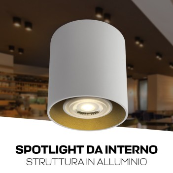 Spotlight cilindrico con attacco GU10 colore bianco riflettore dorato