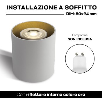 Spotlight cilindrico con attacco GU10 colore bianco riflettore dorato